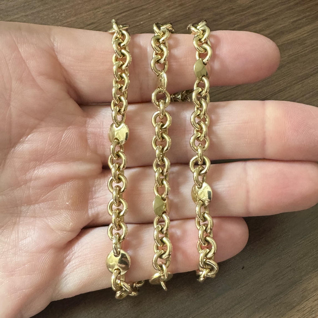 18k Yellow Gold 42.2g Heavy Circle Station Cable Link Chain Necklace Italy 24"