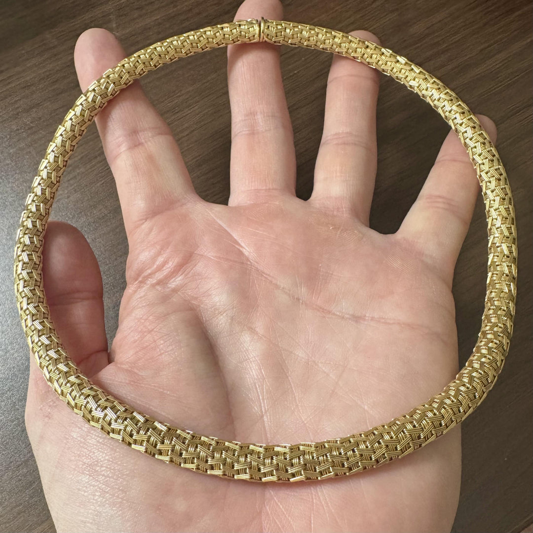 18k Yellow Gold 76g Solid Heavy Vintage Woven Mesh Necklace Italy 18"