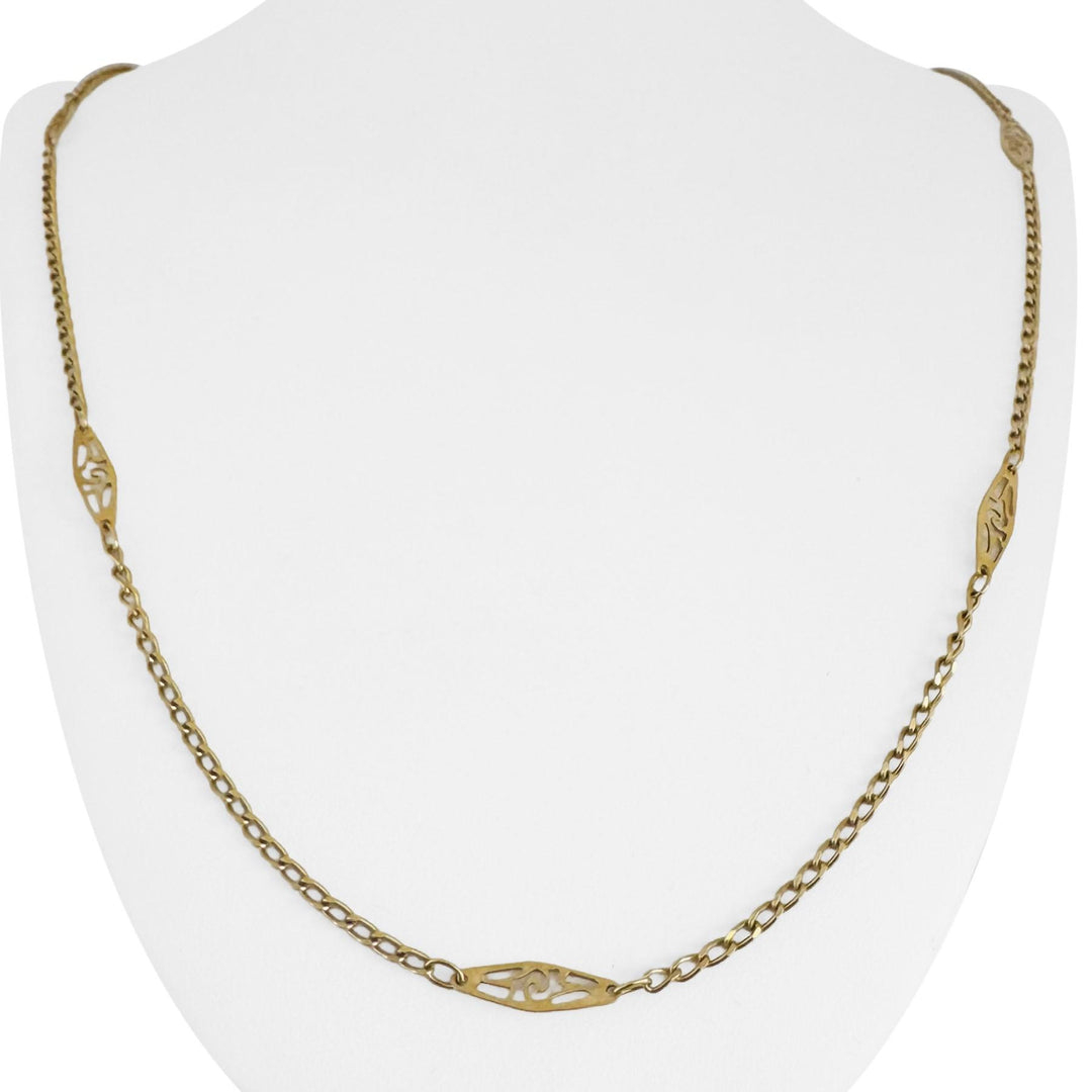 18k Yellow Gold 10g Vintage Long Curb Link Station Necklace Italy 31"