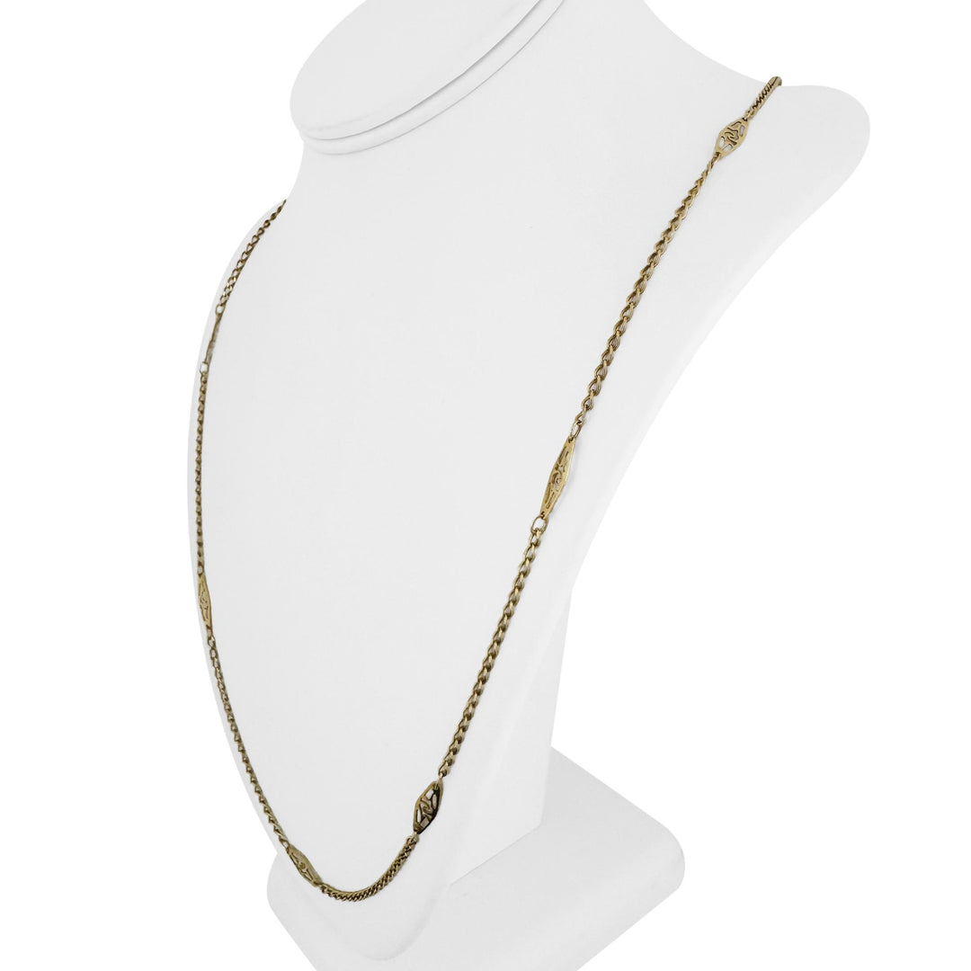 18k Yellow Gold 10g Vintage Long Curb Link Station Necklace Italy 31"