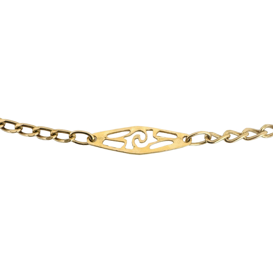 18k Yellow Gold 10g Vintage Long Curb Link Station Necklace Italy 31"