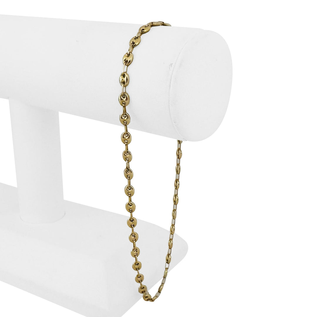 18k Yellow Gold 3.6g Puffy Mariner Link Anklet 11"