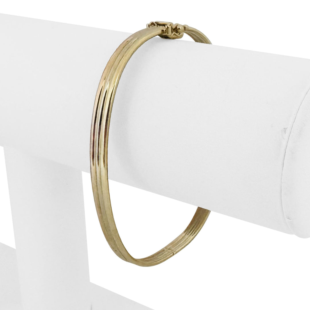 14k Yellow White and Rose Gold 10g Ribbed Bangle Bracelet Italy 7"