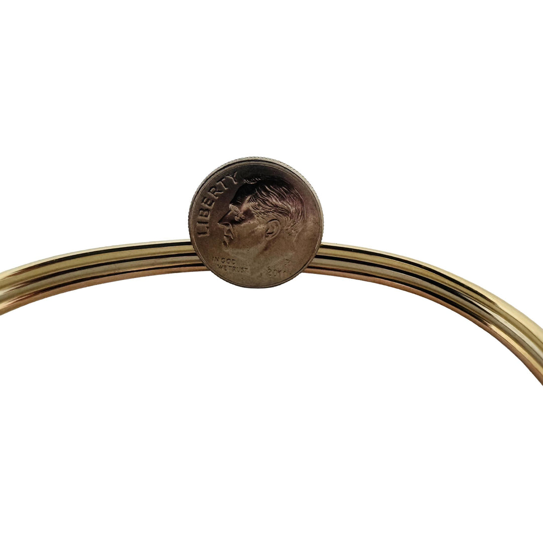 14k Yellow White and Rose Gold 10g Ribbed Bangle Bracelet Italy 7"