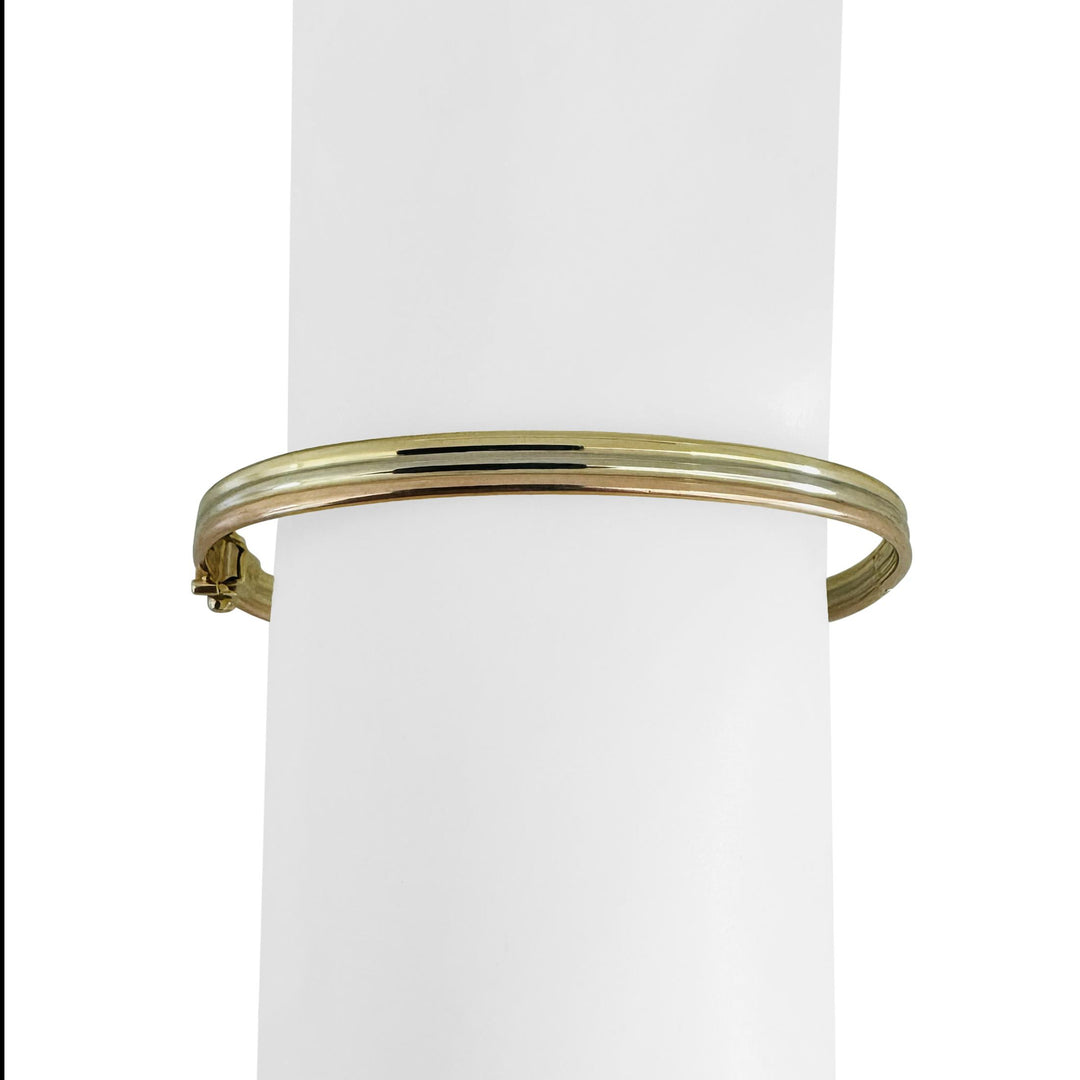 14k Yellow White and Rose Gold 10g Ribbed Bangle Bracelet Italy 7"
