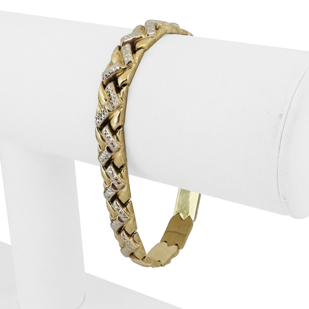 14k Yellow and White Gold 11.7g Diamond Cut Fancy Link Bracelet 7.25"
