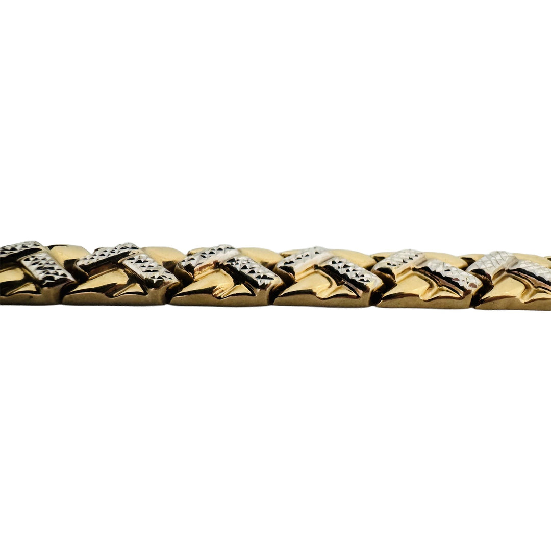 14k Yellow and White Gold 11.7g Diamond Cut Fancy Link Bracelet 7.25"