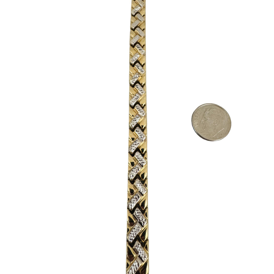 14k Yellow and White Gold 11.7g Diamond Cut Fancy Link Bracelet 7.25"