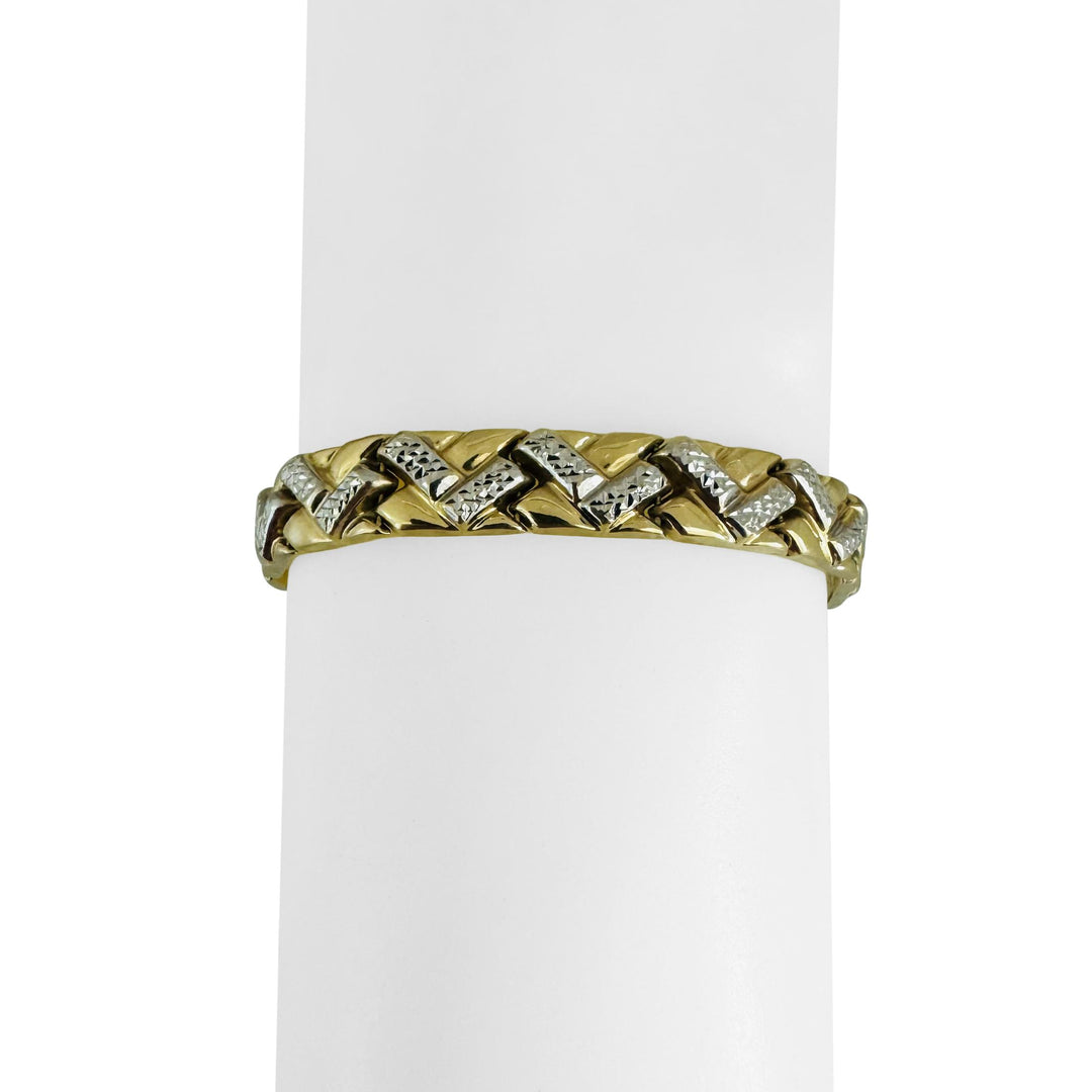 14k Yellow and White Gold 11.7g Diamond Cut Fancy Link Bracelet 7.25"