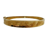 14k Yellow Gold 11.7g Vintage Graduated Concave Floral Bangle Bracelet 7.25"