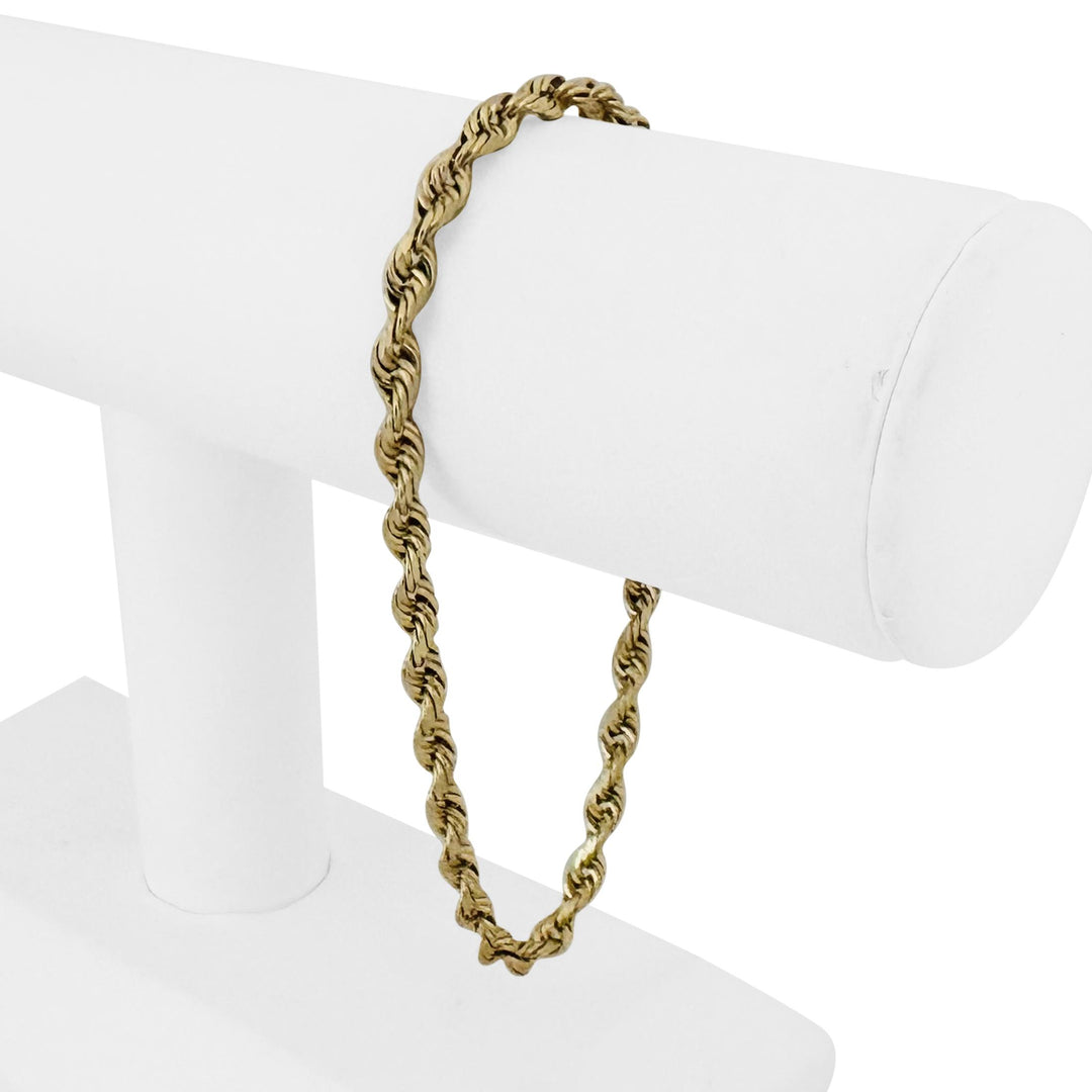 10k Yellow Gold 10.3g Solid Diamond Cut Men's 4mm Rope Bracelet 9"