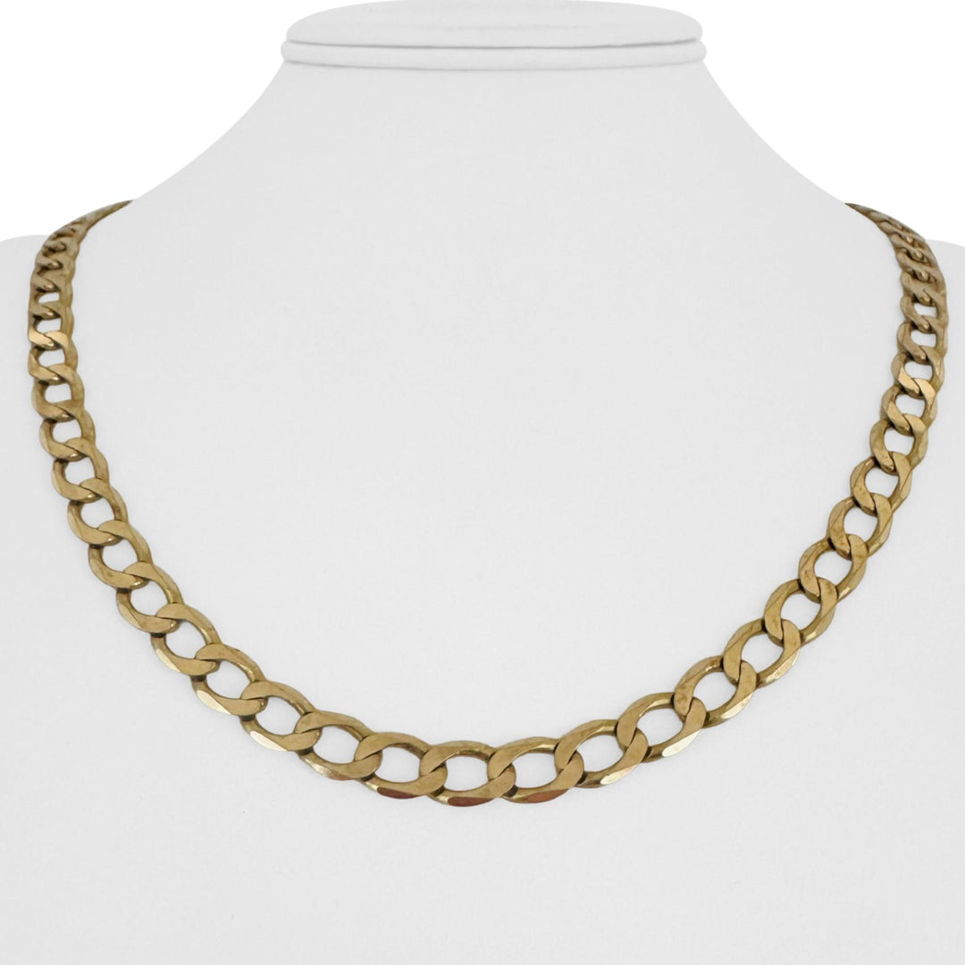 10k Yellow Gold 28g Solid Squared 7.5mm Curb Link Chain Necklace Italy 21"