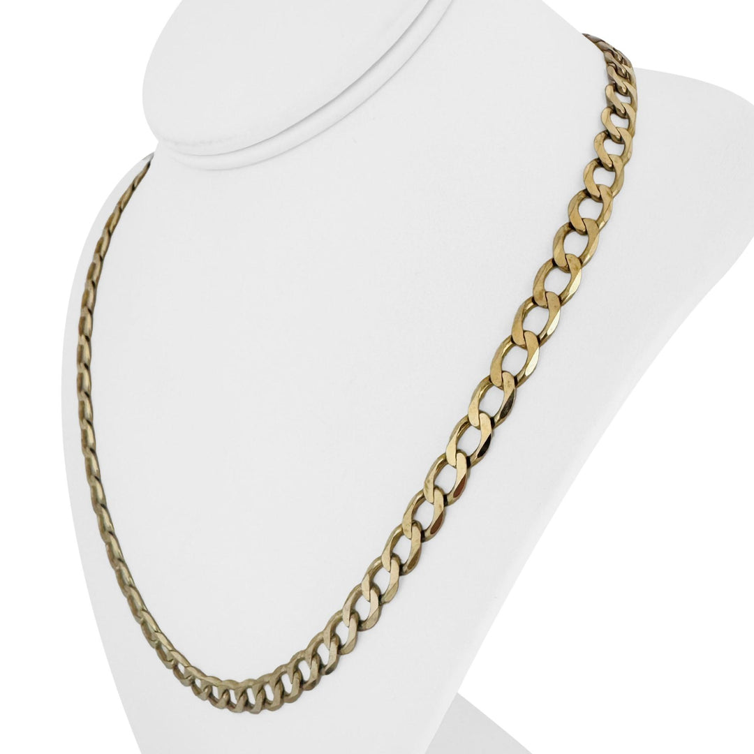 10k Yellow Gold 28g Solid Squared 7.5mm Curb Link Chain Necklace Italy 21"