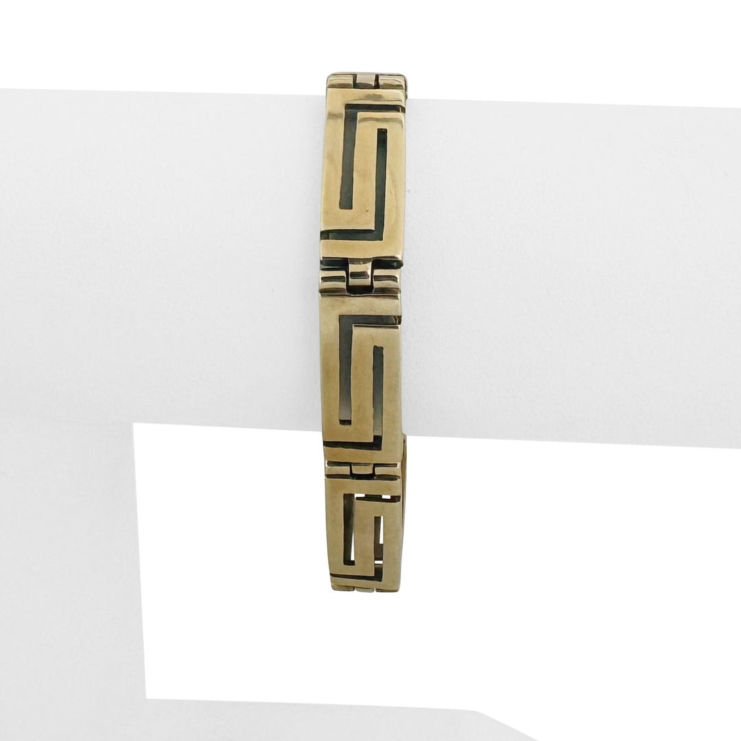 14k Yellow Gold 23.8g Solid Vintage 9mm Greek Key Panel Link Bracelet 6.75"