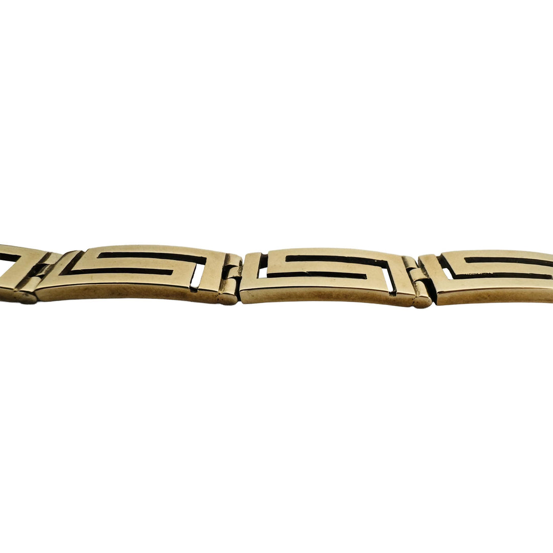 14k Yellow Gold 23.8g Solid Vintage 9mm Greek Key Panel Link Bracelet 6.75"