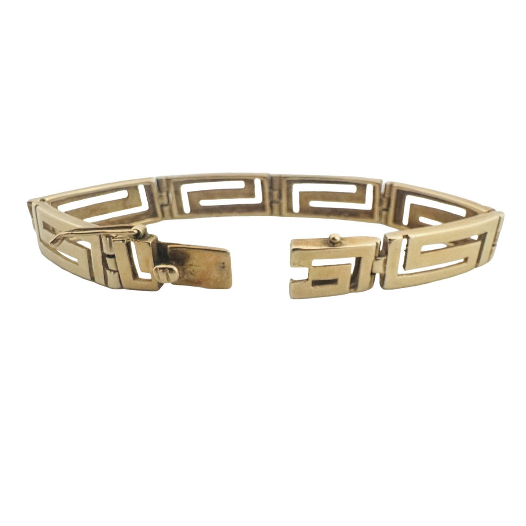 14k Yellow Gold 23.8g Solid Vintage 9mm Greek Key Panel Link Bracelet 6.75"