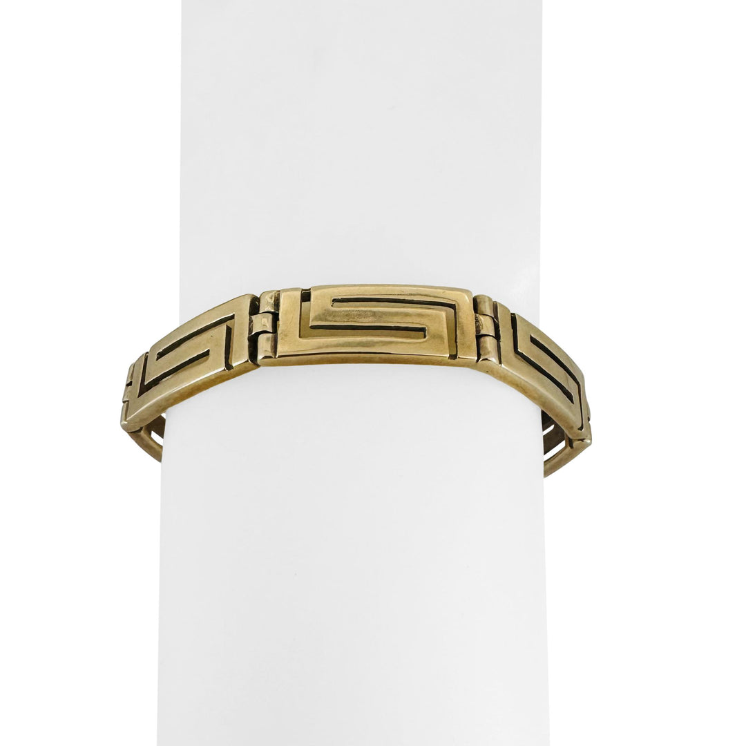 14k Yellow Gold 23.8g Solid Vintage 9mm Greek Key Panel Link Bracelet 6.75"