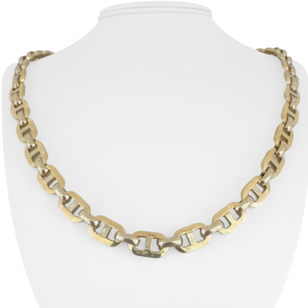 14k Yellow and White Gold 29g Hollow Mariner Link Chain Necklace Italy 24"