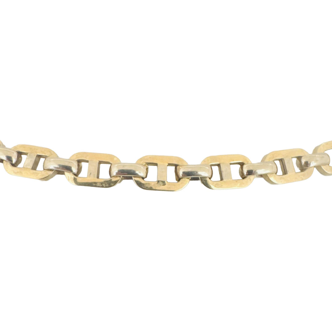 14k Yellow and White Gold 29g Hollow Mariner Link Chain Necklace Italy 24"