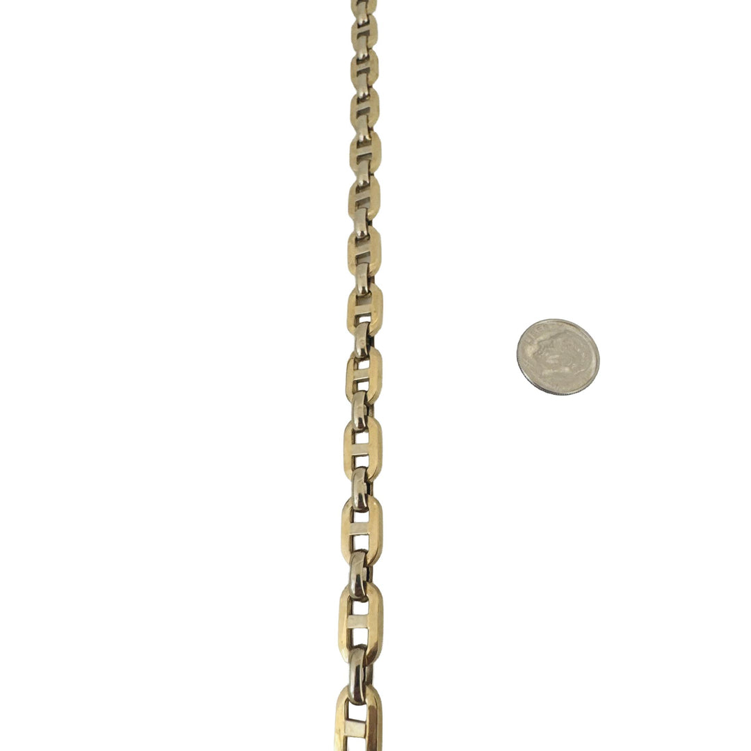 14k Yellow and White Gold 29g Hollow Mariner Link Chain Necklace Italy 24"
