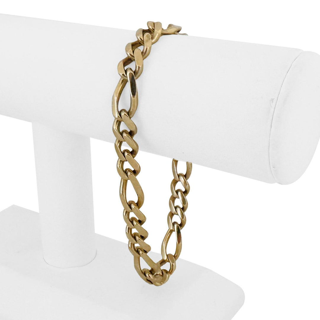 14k Yellow Gold 34.3g Solid Men's 9mm Figaro Link Bracelet Italy 9"