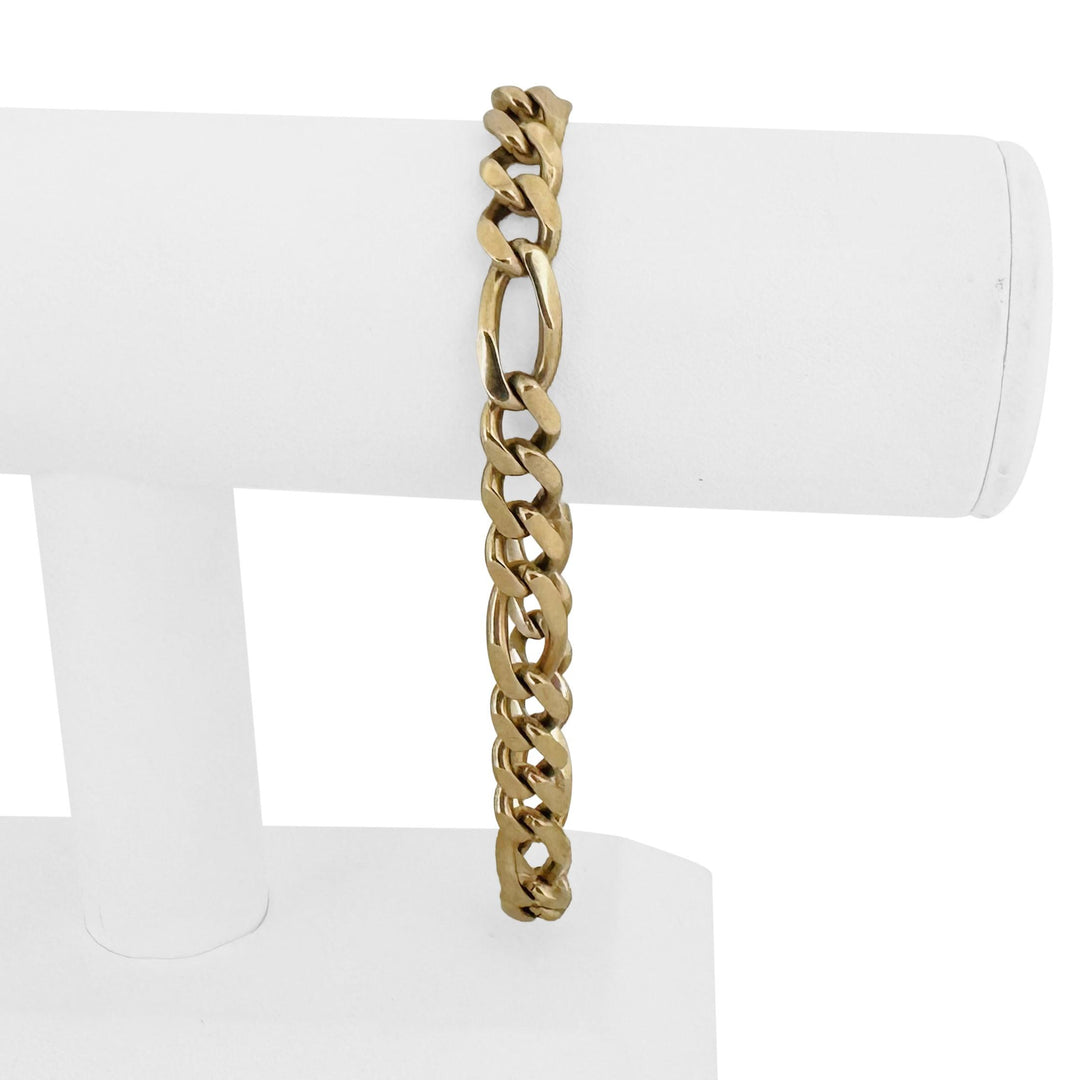 14k Yellow Gold 34.3g Solid Men's 9mm Figaro Link Bracelet Italy 9"