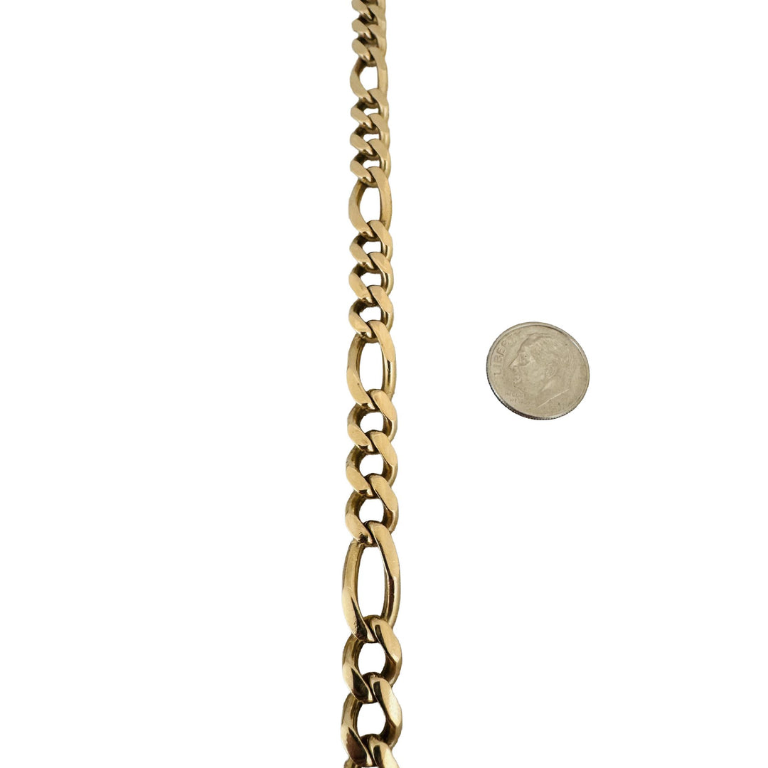 14k Yellow Gold 34.3g Solid Men's 9mm Figaro Link Bracelet Italy 9"