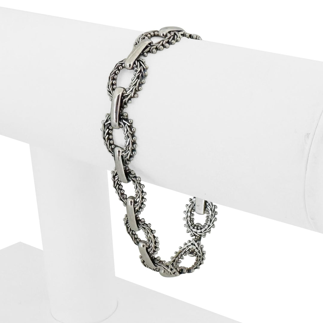 14k White Gold 15g Solid Imperial Gold 11mm Beaded Circle Link Bracelet 7"