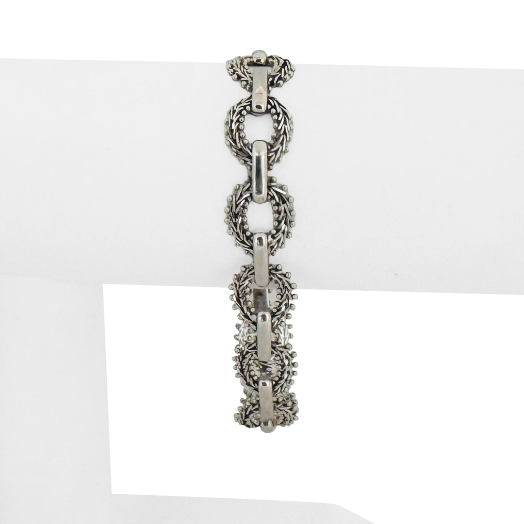 14k White Gold 15g Solid Imperial Gold 11mm Beaded Circle Link Bracelet 7"