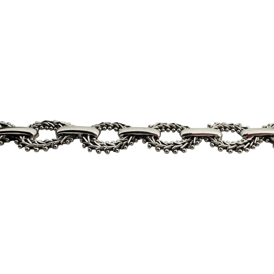 14k White Gold 15g Solid Imperial Gold 11mm Beaded Circle Link Bracelet 7"