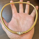 18k Yellow Gold and Diamonds 51.2g Vintage Woven Station Necklace Italy 18"