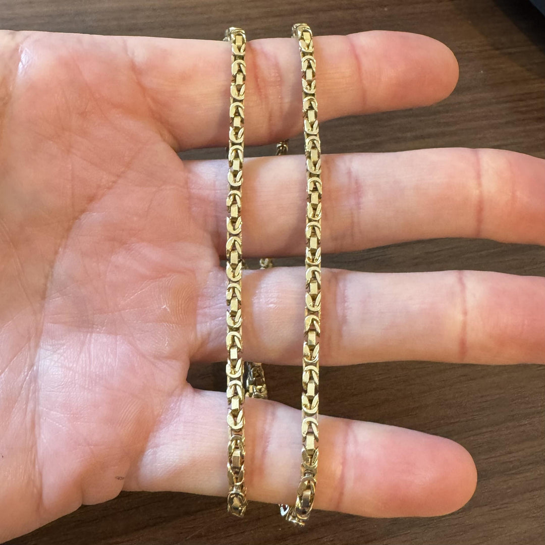 14k Yellow Gold 32.4g Solid Heavy 3mm Squared Byzantine Link Necklace 20"
