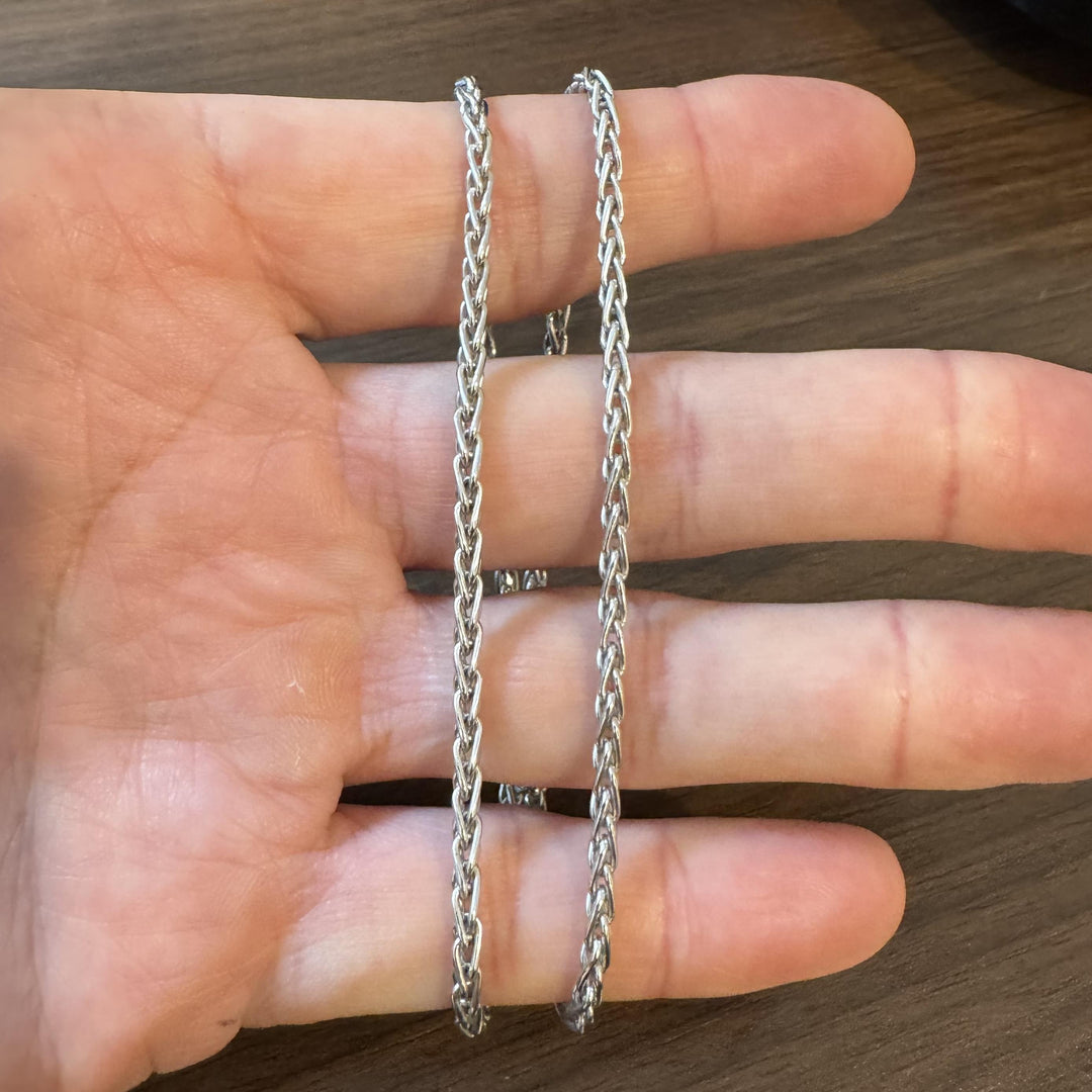 14k White Gold 17g Solid Heavy 3mm Wheat Link Chain Necklace 18"