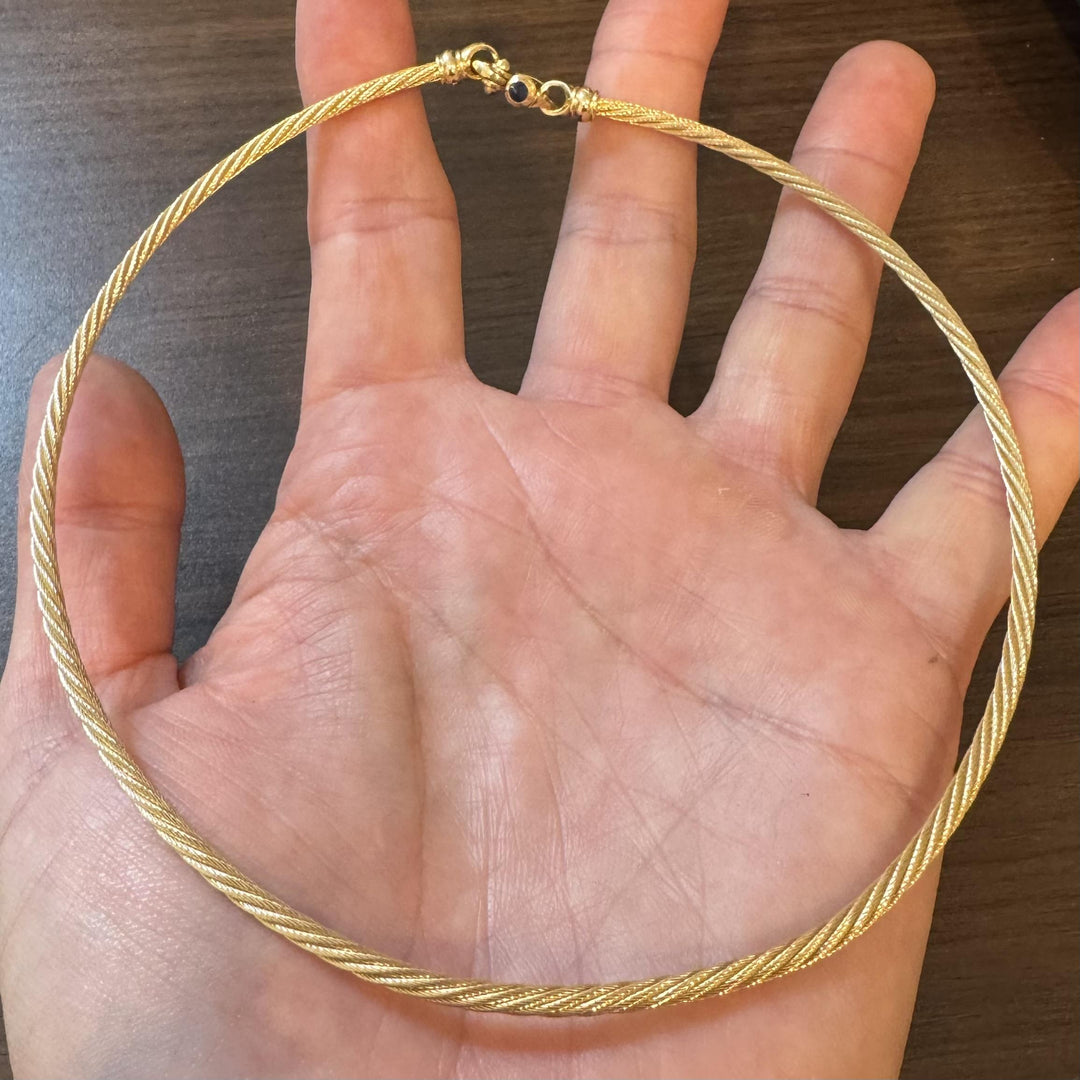 14k Yellow Gold 26.8g Solid Ladies Rigid Twisted Rope Collar Necklace 15"