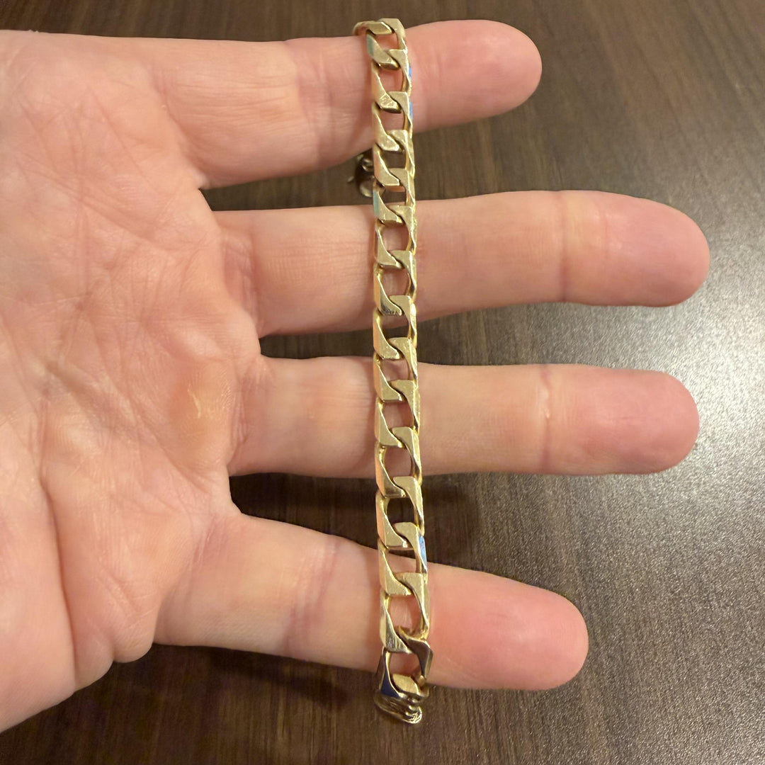 14k Yellow Gold 23g Solid Vintage 7mm Squared Curb Link Bracelet Italy 7.75"