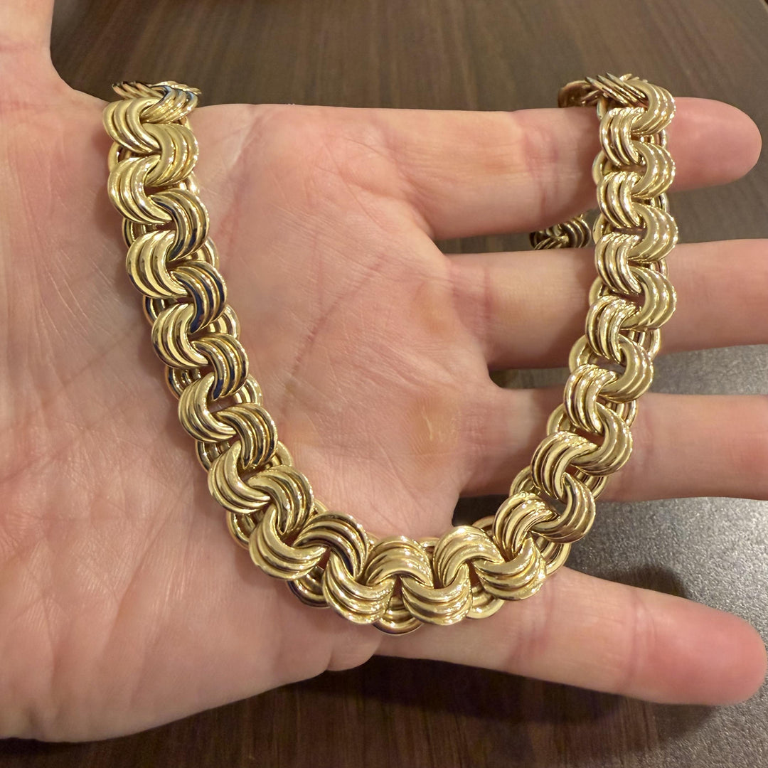 14K Yellow Gold 65g Heavy 14mm Triple Curb Link Necklace Italy 18.5"