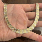 14k Yellow and White Gold 24g Greek Key Cleopatra Link Necklace Italy 17"