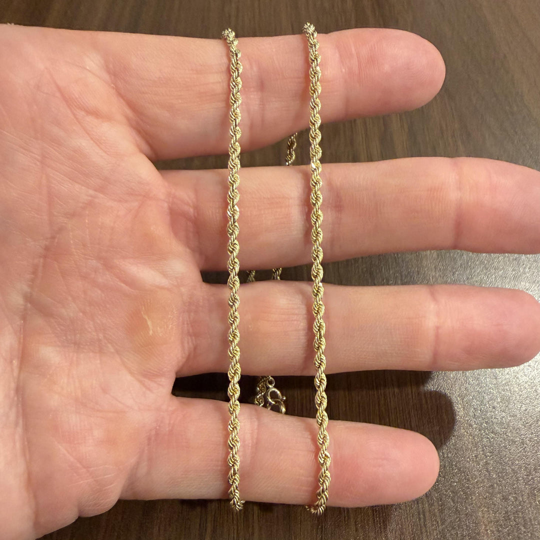 14k Yellow Gold 10g Solid Ladies 2.5mm Diamond Cut Rope Chain Necklace 18"