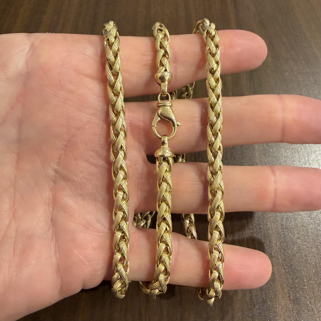 14k Yellow Gold 47.4g Heavy Long 6mm Wheat Link Chain Necklace Italy 30"