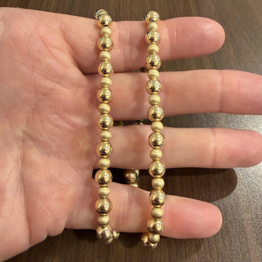 14k Yellow Gold 9.8g Polished & Brushed Ball Bead Necklace 18"