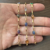 18k Yellow Gold 19g Ladies Multi Cabochon Gemstone Cable Link Necklace Italy 28"