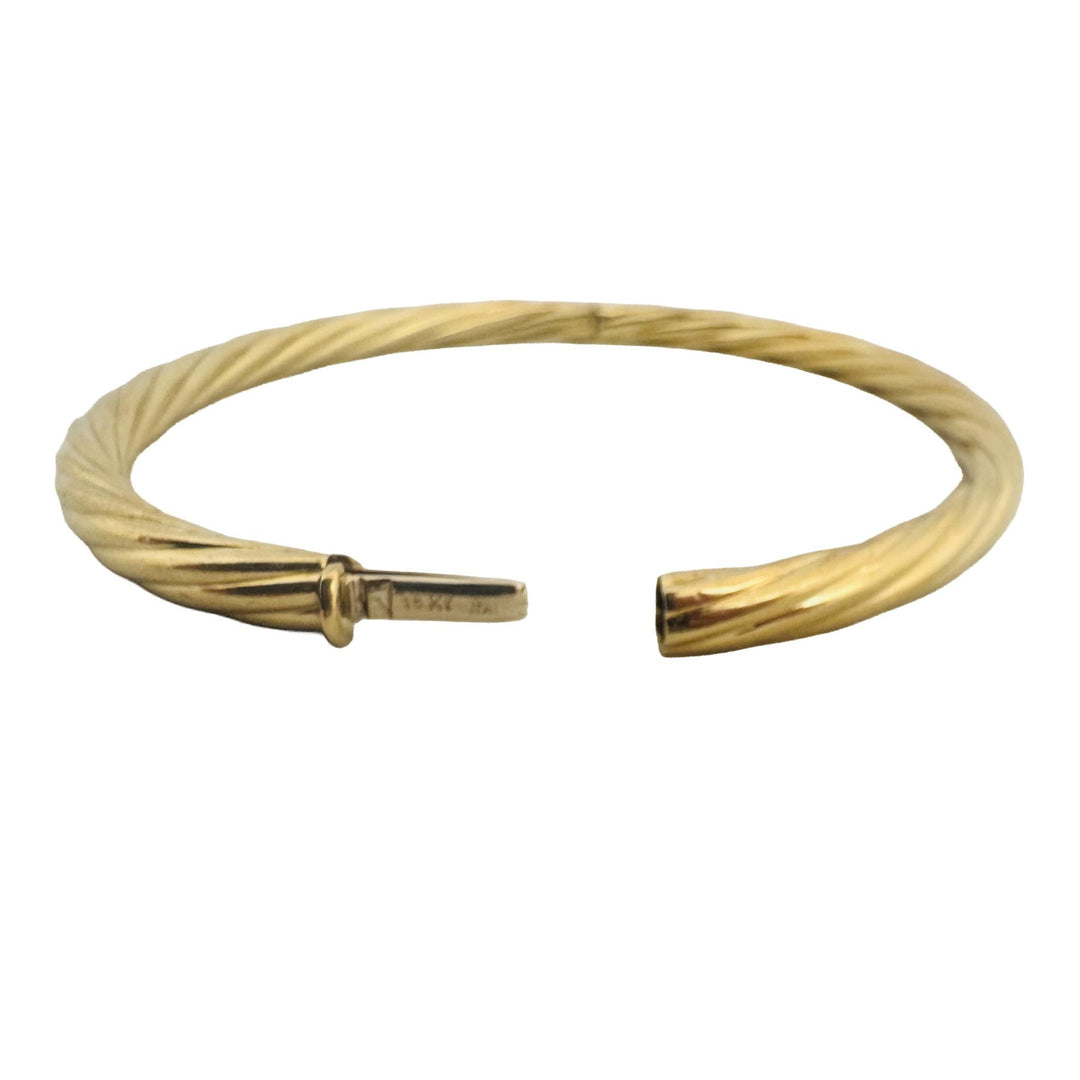 18k Yellow Gold 14.3g Vintage Spiral Twisted 4.5mm Bangle Bracelet Italy 7.5"