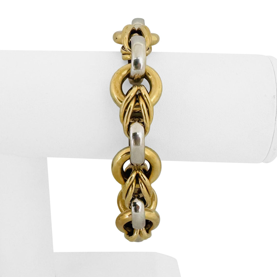 18k Yellow and White Gold 45.3g Heavy Thick Vintage Fancy Link Bracelet Italy 8"