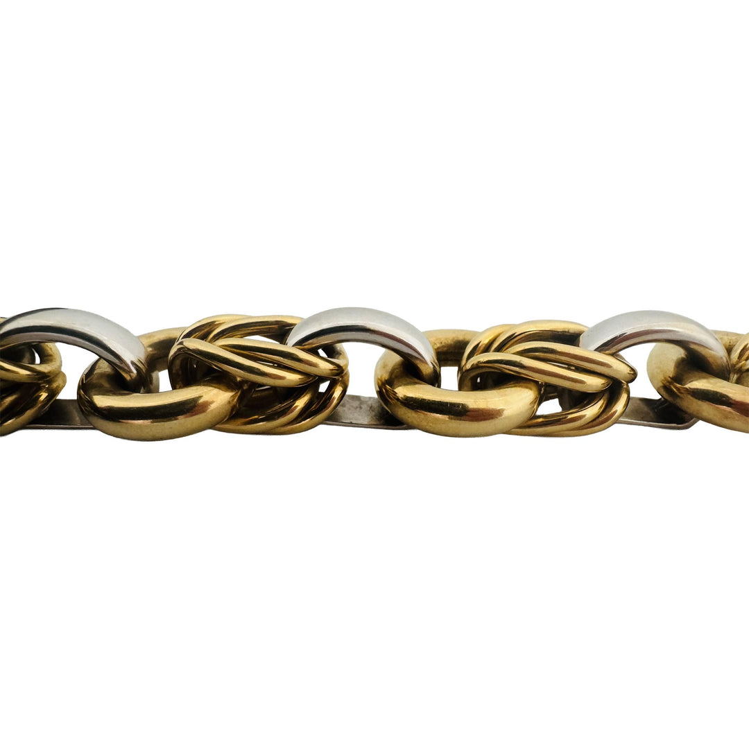 18k Yellow and White Gold 45.3g Heavy Thick Vintage Fancy Link Bracelet Italy 8"