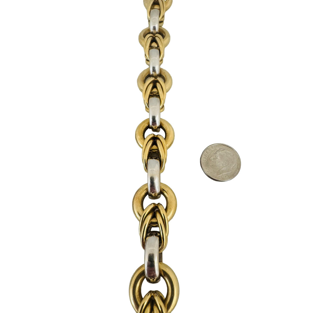 18k Yellow and White Gold 45.3g Heavy Thick Vintage Fancy Link Bracelet Italy 8"