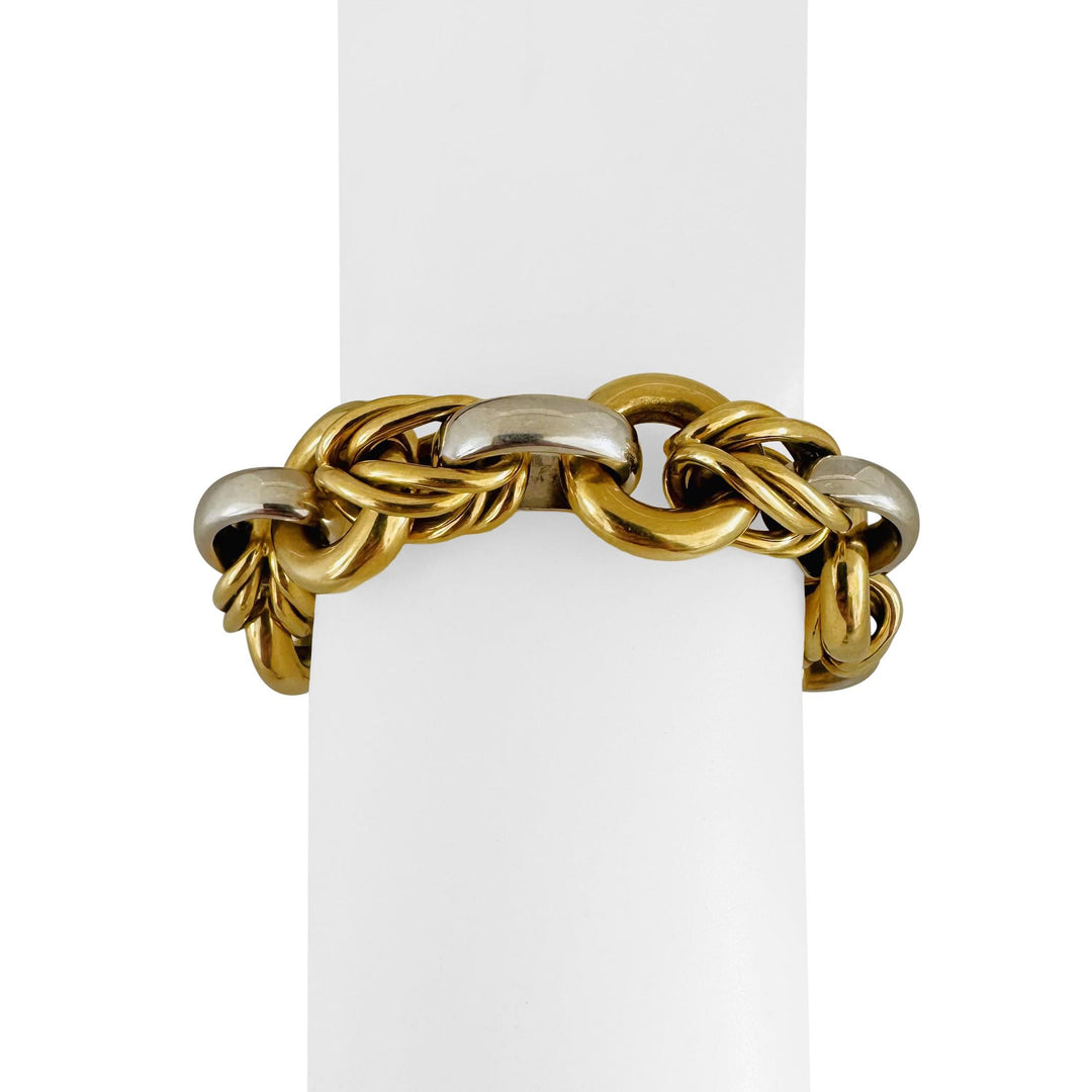 18k Yellow and White Gold 45.3g Heavy Thick Vintage Fancy Link Bracelet Italy 8"