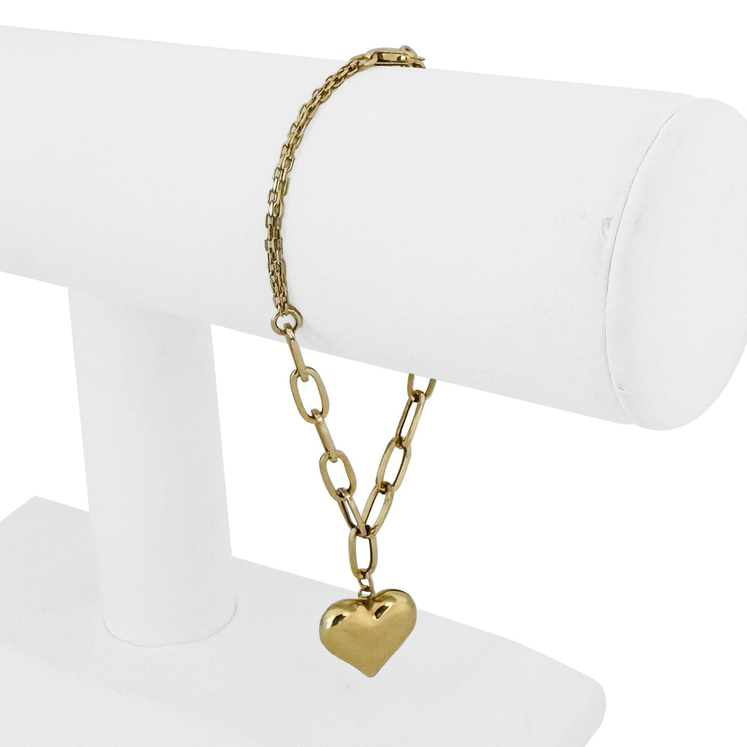 18k Yellow Gold 4.4g Hollow Light Cable Link Heart Charm Bracelet Italy 6.75"