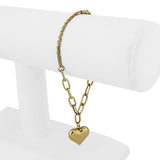 18k Yellow Gold 4.4g Hollow Light Cable Link Heart Charm Bracelet Italy 6.75"