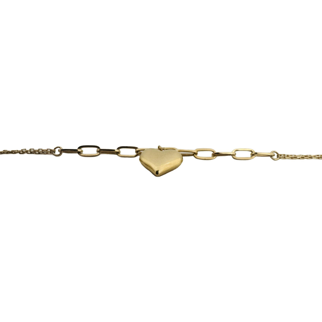 18k Yellow Gold 4.4g Hollow Light Cable Link Heart Charm Bracelet Italy 6.75"