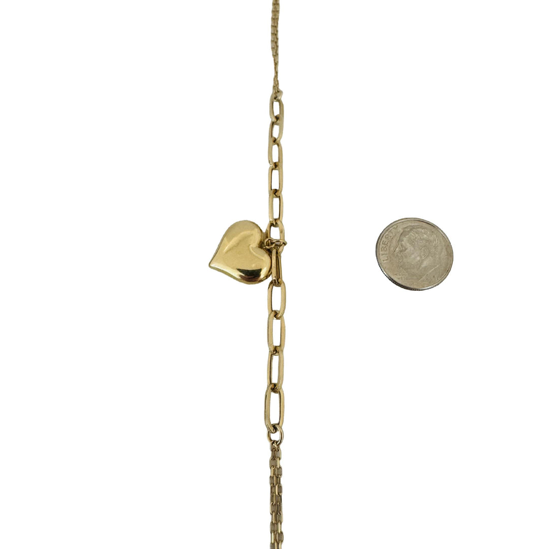 18k Yellow Gold 4.4g Hollow Light Cable Link Heart Charm Bracelet Italy 6.75"